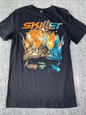 Skillet Band T Shirt Mens Small Black Crown Flames Graphic Christian Rock Tee
